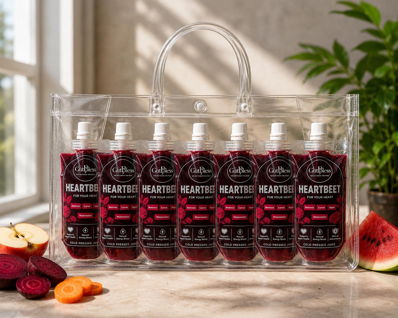7-Day Pack — seven HeartBeet pouches in a carry bag