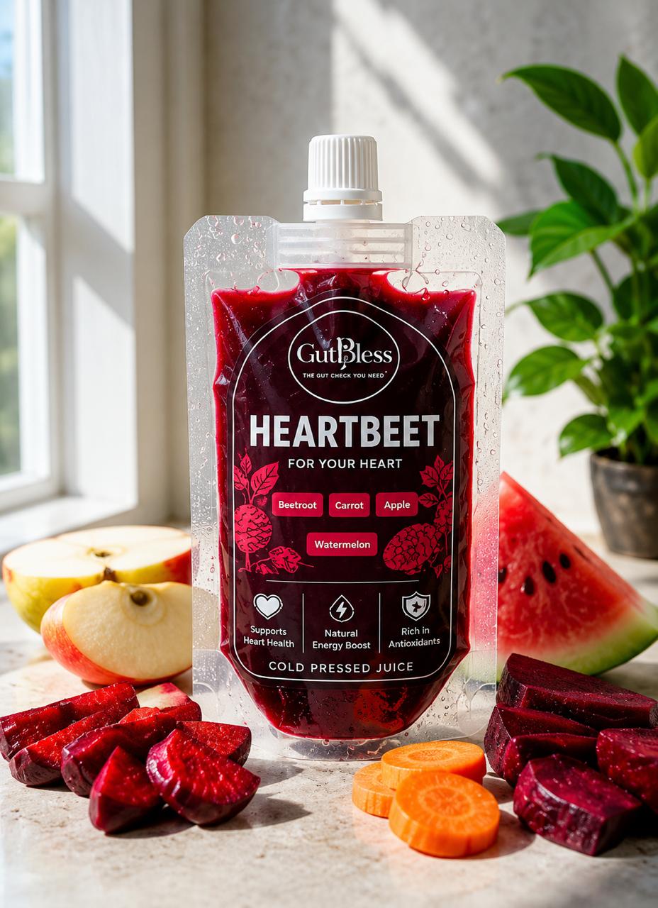 HeartBeet cold-pressed juice pouch with beetroot, carrot, apple and watermelon